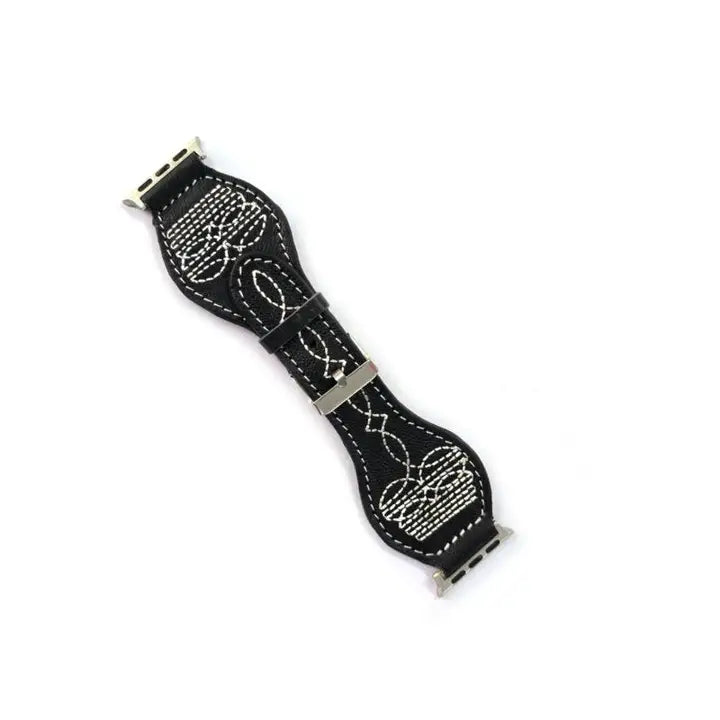 Snowing West Western Black Boot Stitch Apple Watch Band