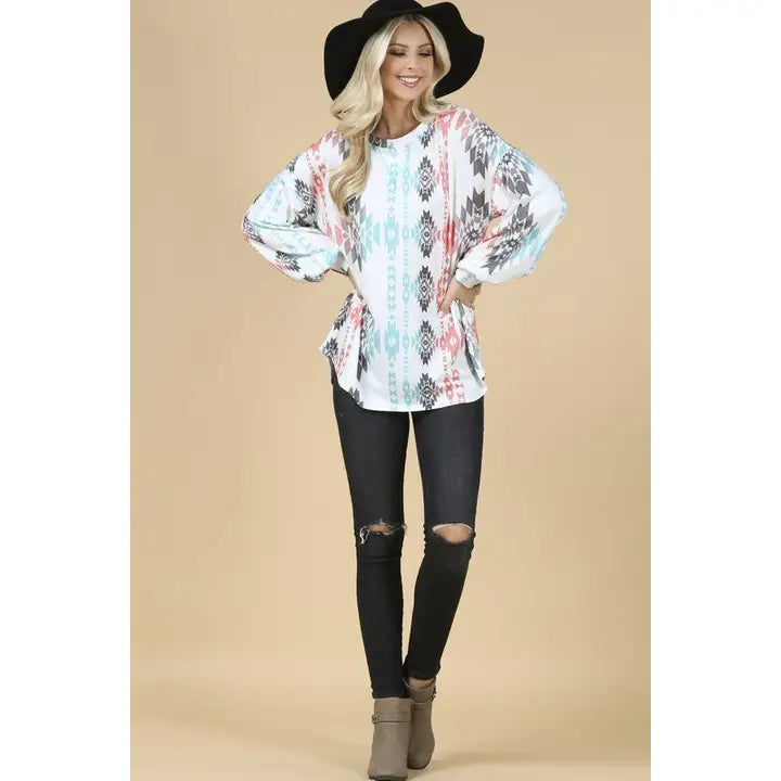 Avery Reese Aztec Print French Terry Top