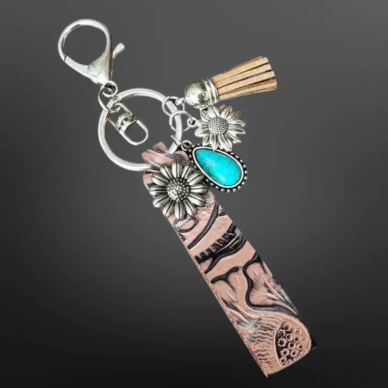 Westrian Embossed Leather Keychain with Charms
