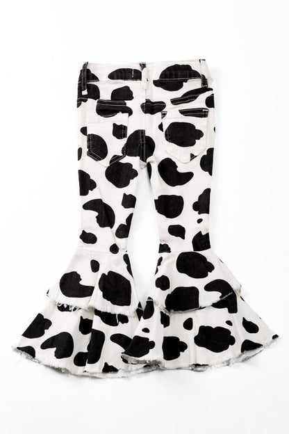 CC Cow Print Black Denim Flare