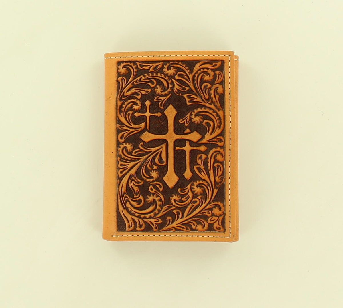 Nocona Tan Embossed 3 Cross Trifold Wallet