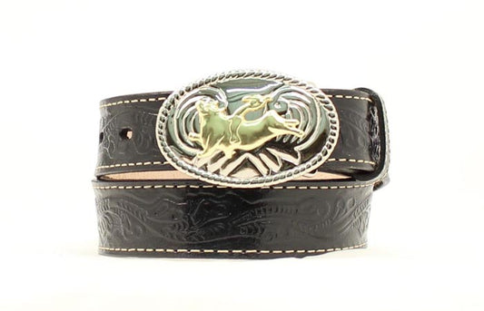 Nocona Floral Black Bull Buckle Belt