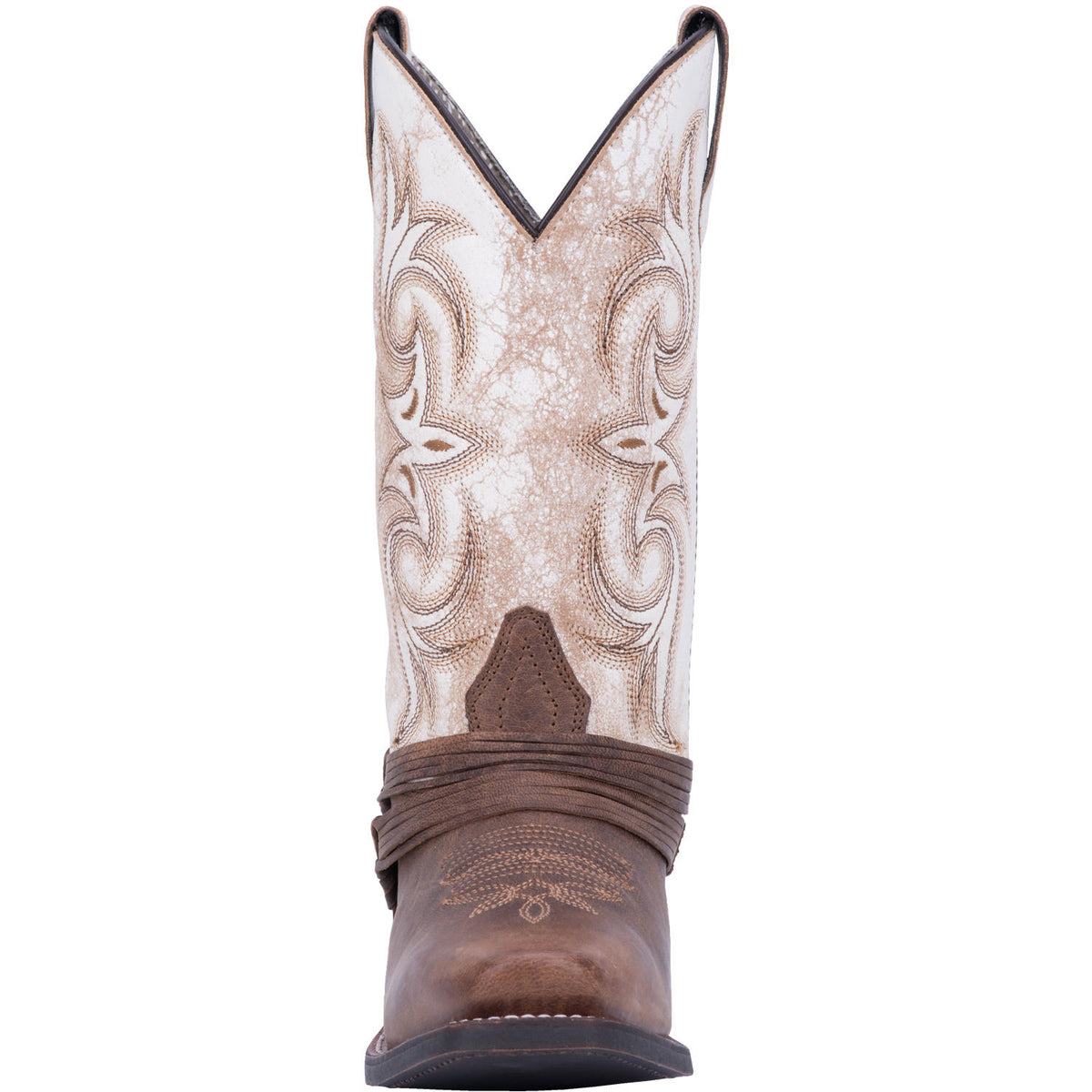 Laredo Myra White Crackle/Ankle Fringe Sq Toe