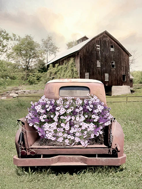 Leanin Tree Truck Bed Full of Purple Flowers Blank
