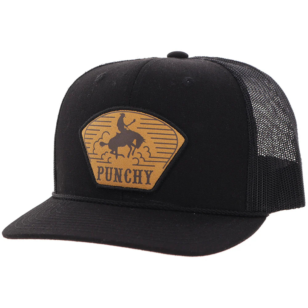 Hooey Cavvy Black 6-Panel Trucker with Brown Leather Patch