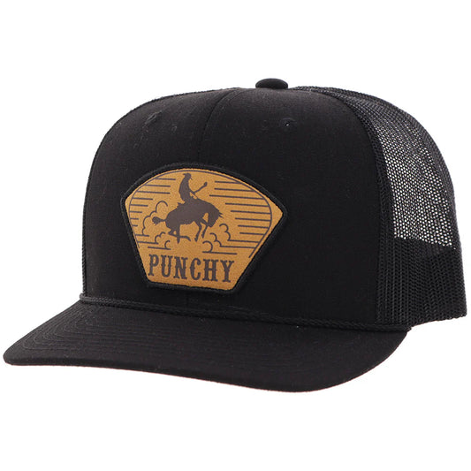 Hooey Cavvy Black 6-Panel Trucker with Brown Leather Patch