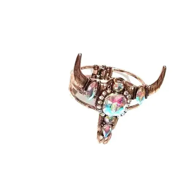 Snowing West Western Crystal Steerhead Hinge Bracelet Copper