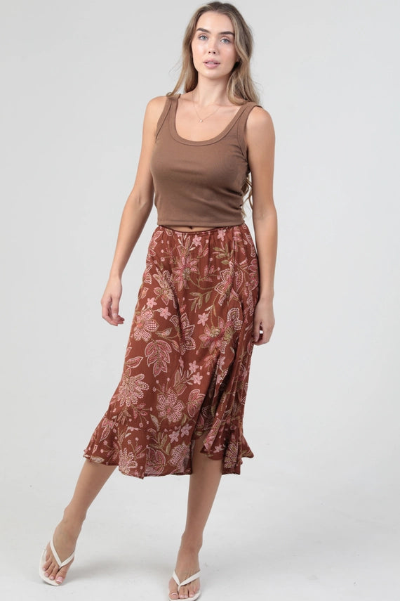 Angie Ruffle Slit Printed Skirt