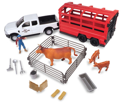 Big Country Toys 18-Piece Truck & Cattle Trailer Playset