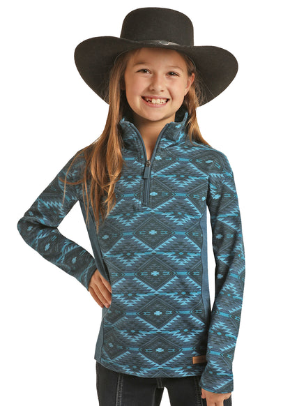 Aztec Print 1/4 Zip Pullover Bright Turquoise