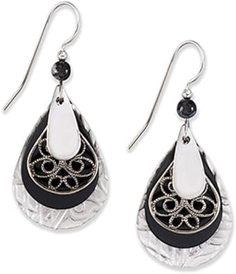 Silver Forest Earring Silver Black Layered Teardrops