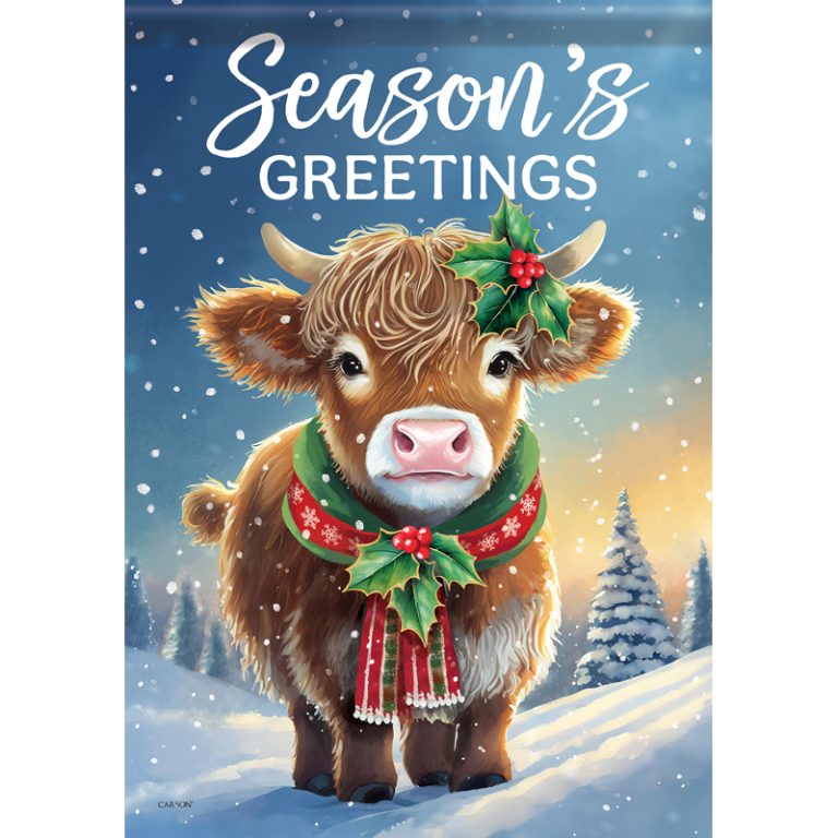 Carson Garden Flag Season's Greetings Cow