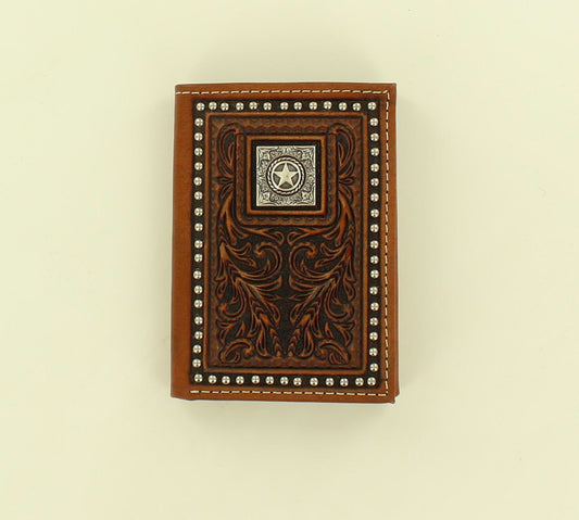 Nocona Floral Embossed Square Star Concho Trifold Wallet