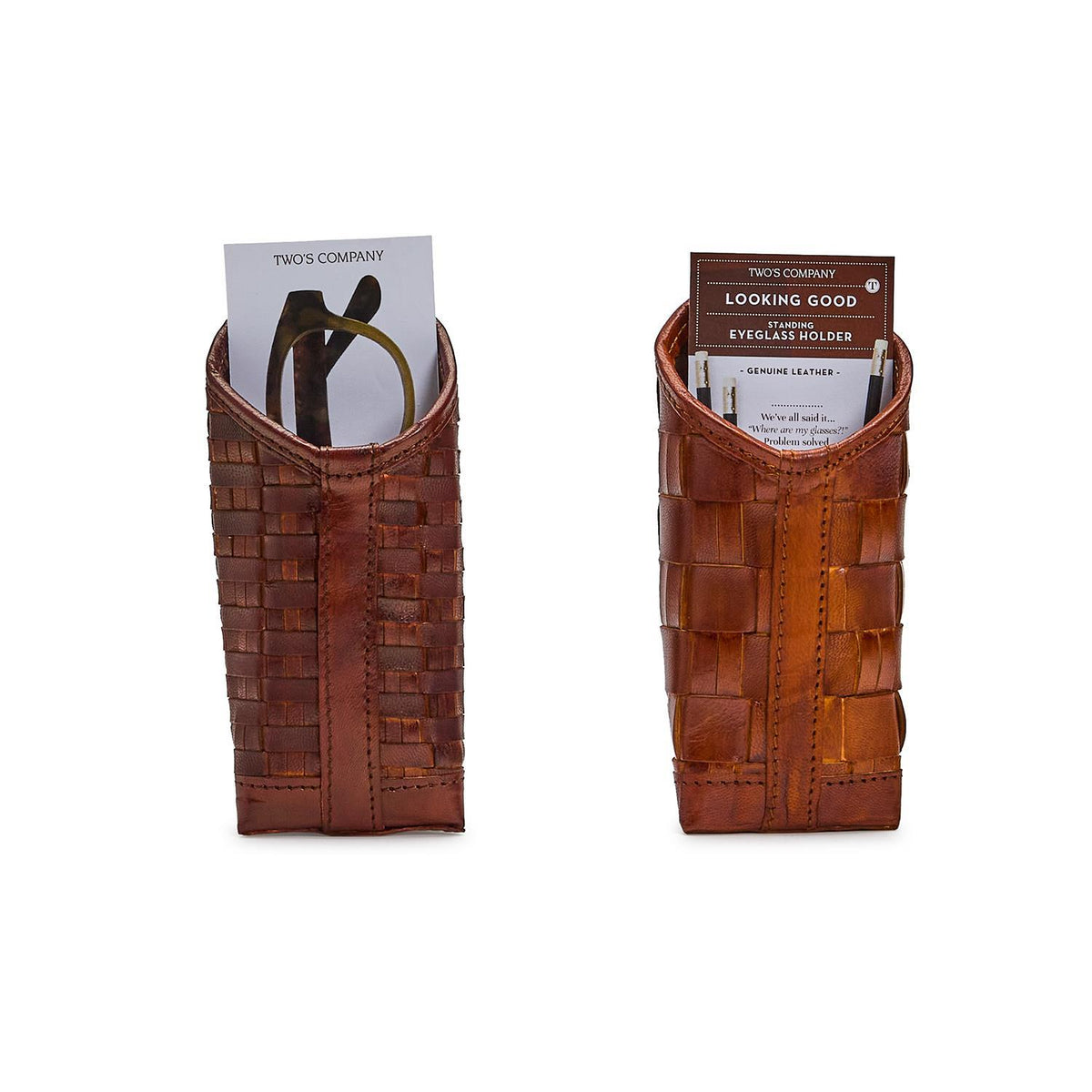 Two's Company Chestnut Woven Leather Eyeglass Holder