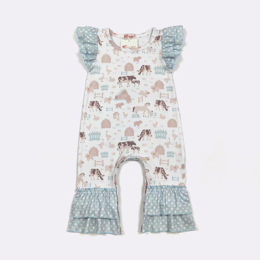 CC Barnyard Blue Baby Romper