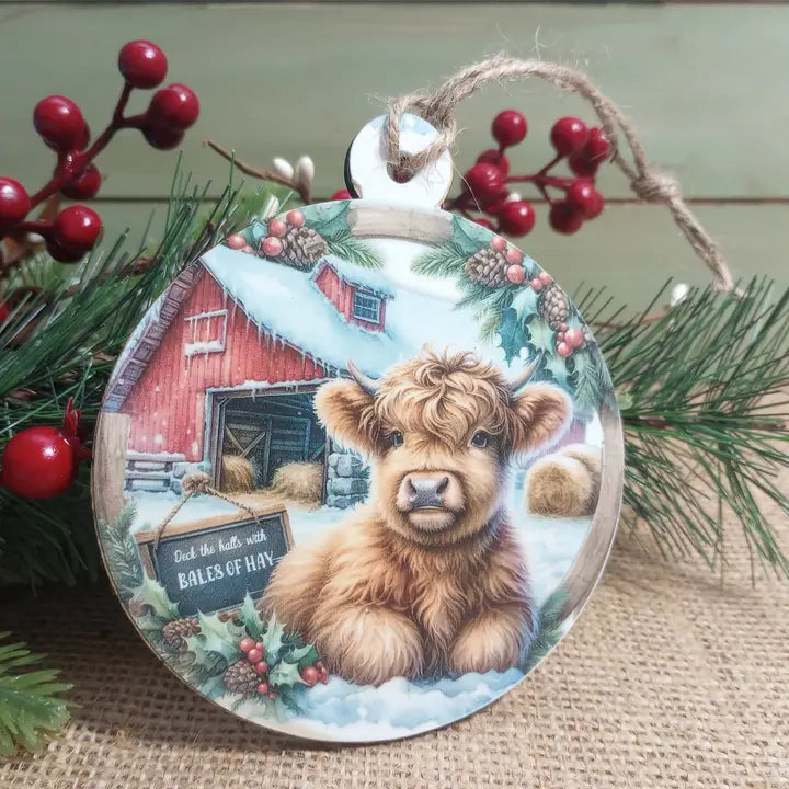 Bluegrass Burlap Round Christmas Ornament