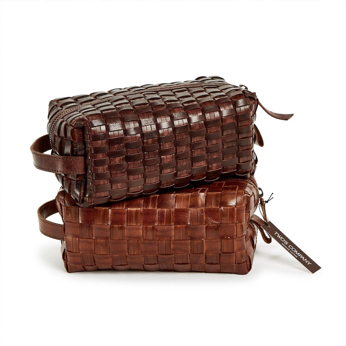 Two's Company Chestnut Woven Leather Dopp Kit
