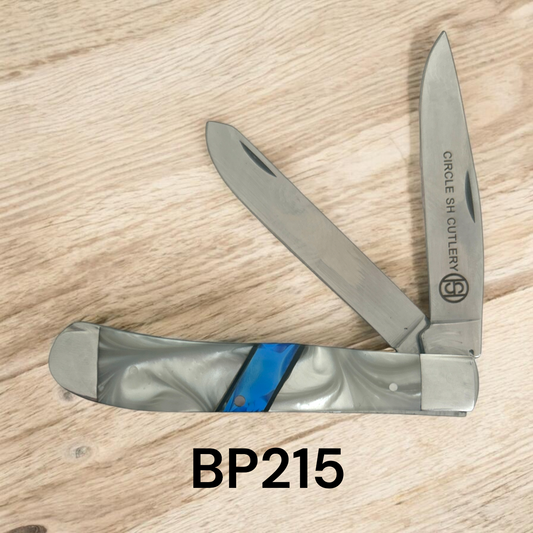 Circle SH Faux Mother of Pearl & Blue 2 Blade Knife