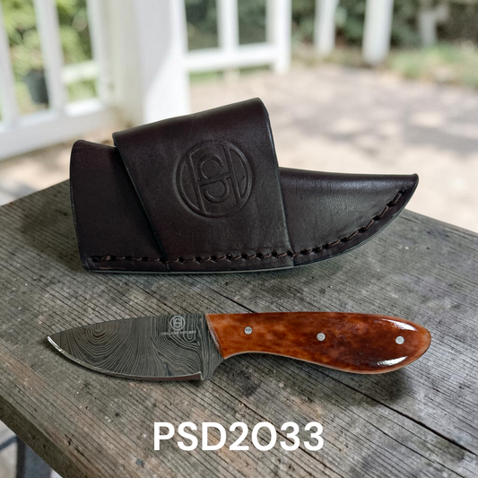 Circle SH Cmale Bone Handle Fixed Damascus Blade Knife & Sheath