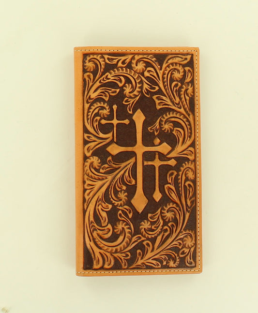 Nocona Tan Embossed 3 Cross Rodeo Wallet