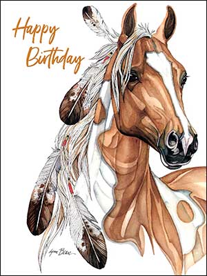 Leanin Tree Horse with headdress feathers