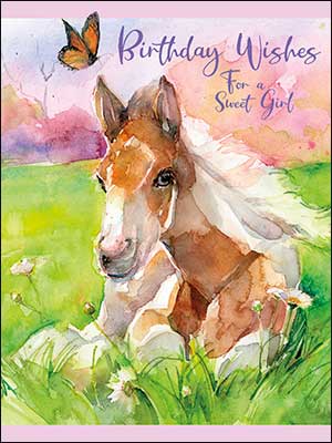 Leanin Tree Pony Laying in Field with Butterfly