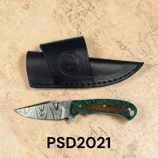 Circle SH Pinecone Resin Handle Fixed Damascus Blade Knife & Sheath