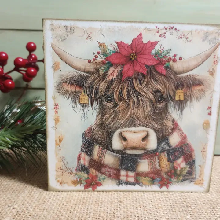 Bluegrass Burlap Christmas Wood Blocks