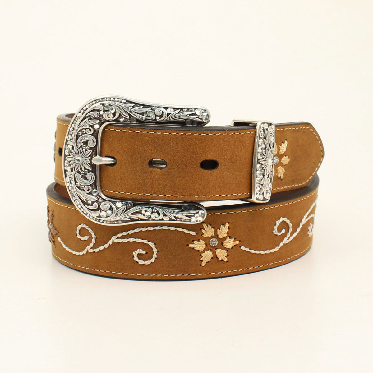 Nocona Tan Stitched Flower Belt
