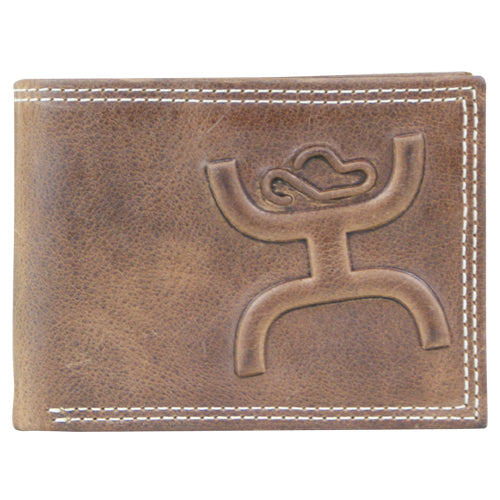 Hooey Distressed Brown Riased Logo Bifold Wallet