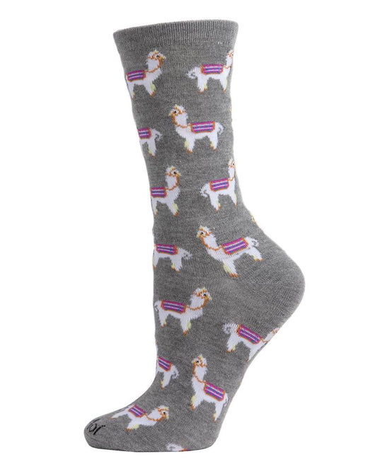 Memoi Llamas Bamboo Gray Heather Crew