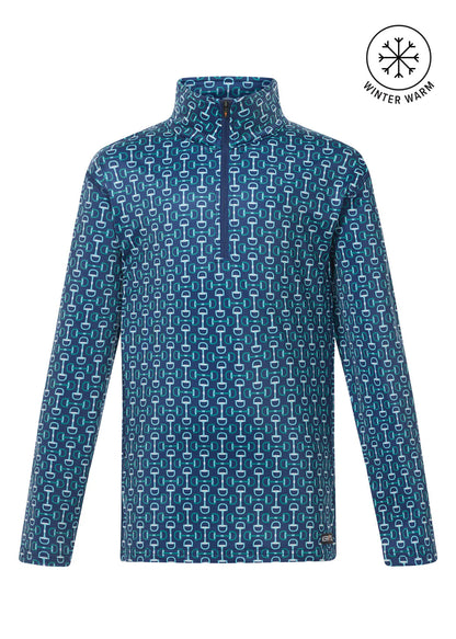 Kerrits Kids First Level Quarter Zip Fleece Tech Top Print Lapis Bit Of Color