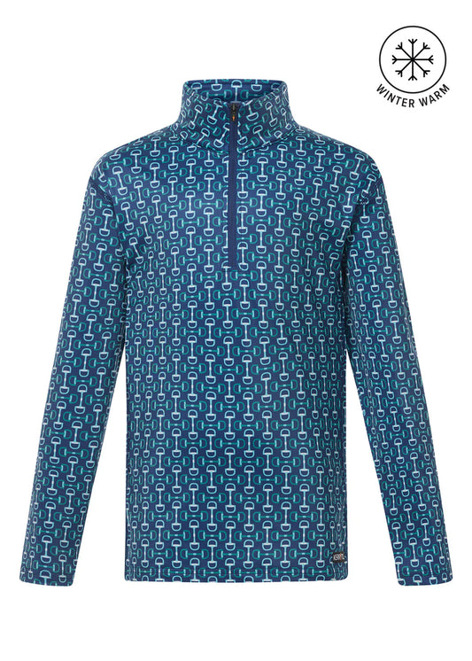 Kerrits Kids First Level Quarter Zip Fleece Tech Top Print Lapis Bit Of Color