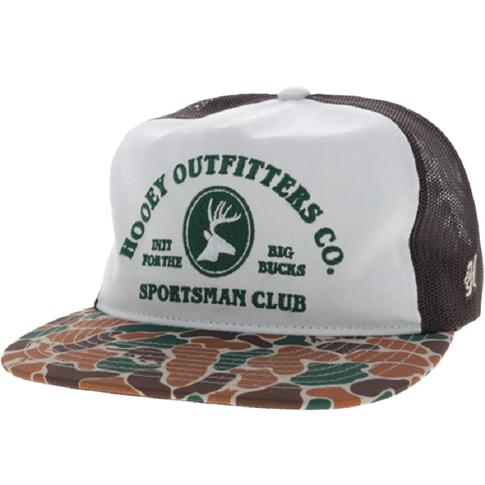 Hooey Sportsman 5-Panel Trucker Snapback Hat White/Brown