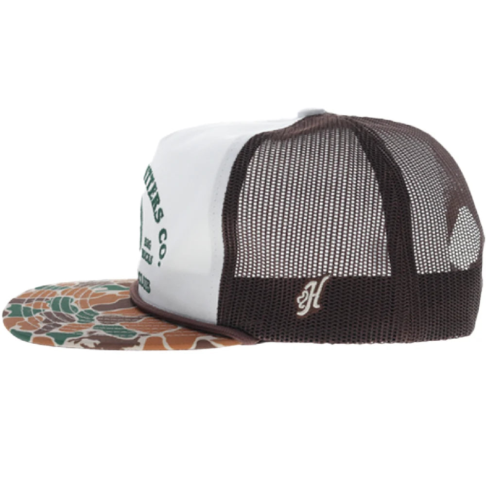 Hooey Sportsman 5-Panel Trucker Snapback Hat White/Brown