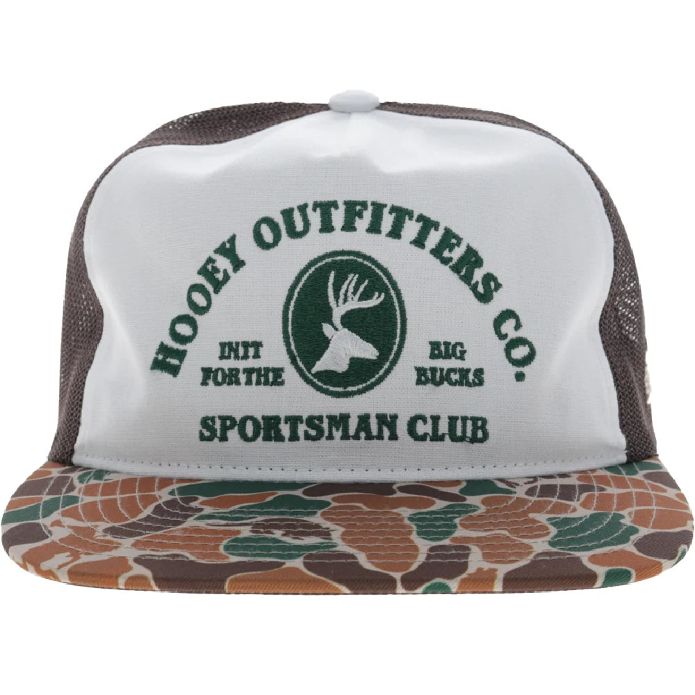 Hooey Sportsman 5-Panel Trucker Snapback Hat White/Brown