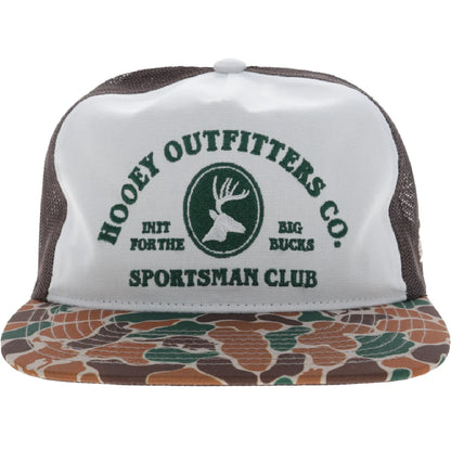 Hooey Sportsman 5-Panel Trucker Snapback Hat White/Brown