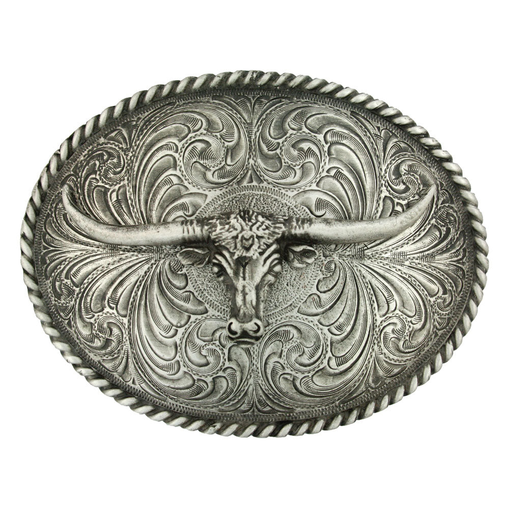 Attitude Oval Longhorn Classic Antiqued Belt Buckle