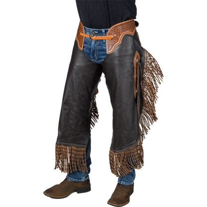 Silver Royal Chocolate Leather Chinks with Twisted Fringe