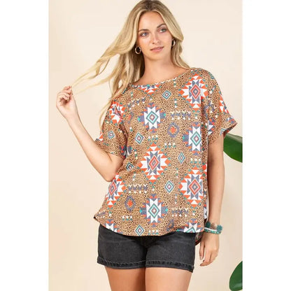 Avery Remie Leopard Print Relaxed Short Sleeve Knit Top