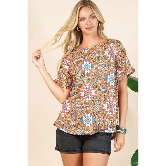 Avery Remie Leopard Print Relaxed Short Sleeve Knit Top