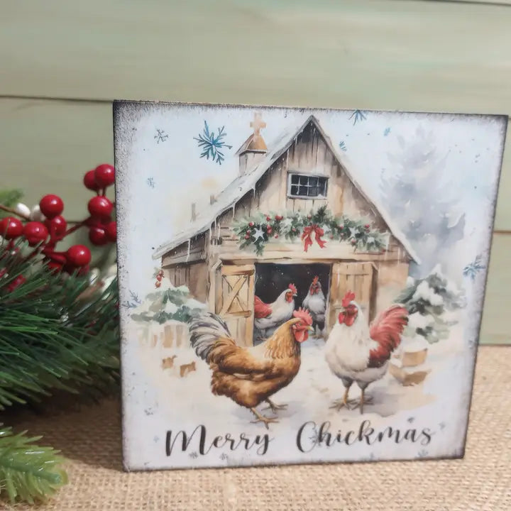 Bluegrass Burlap Christmas Wood Blocks
