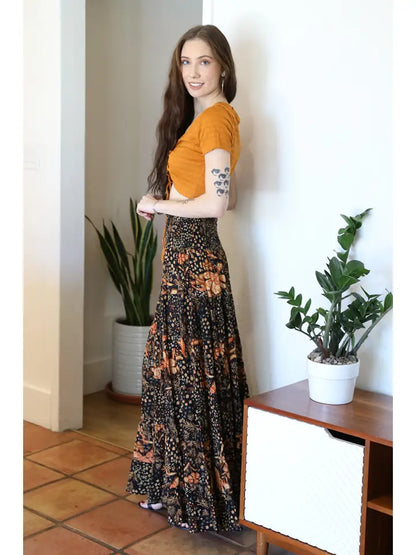 Angie Black Smocked Waist Maxi Skirt