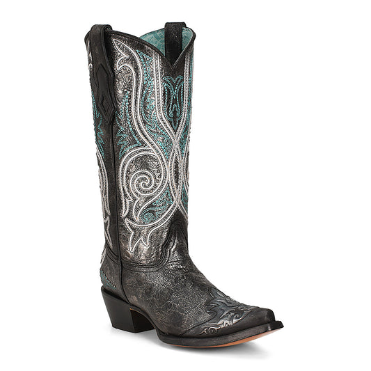 Corral Black/White Embroidery Snip Toe Overlay