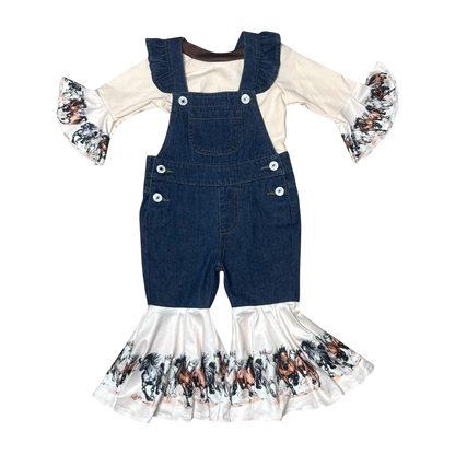 Shea Baby Running Horse Denim Overalls