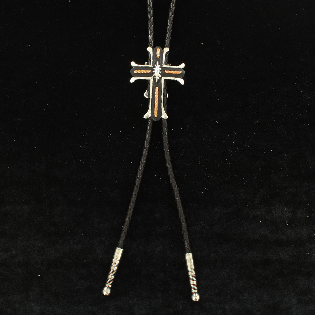 Crumrine Black/Silver Cross Bolo Tie