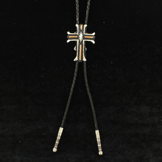 Crumrine Black/Silver Cross Bolo Tie