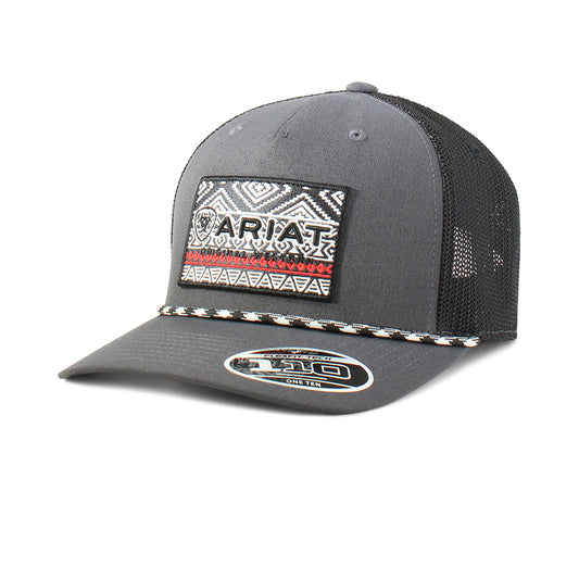 Ariat Grey/Black Aztec Logo Roped Hat