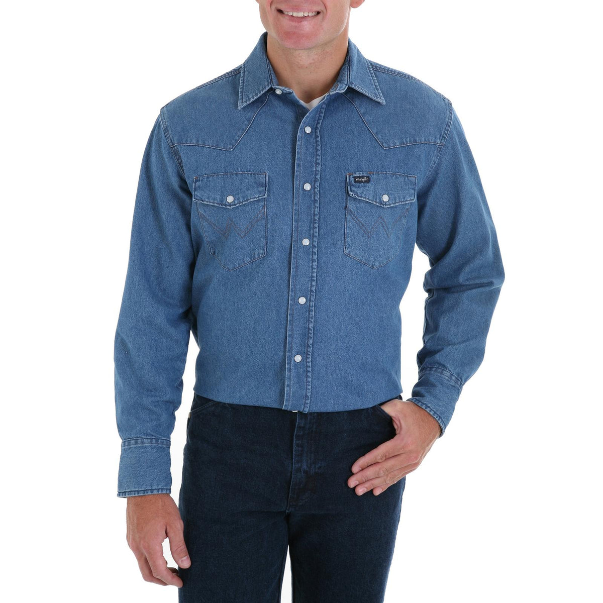 Wrangler Mens Authentic Cowboy Cut Work Shirt Indigo
