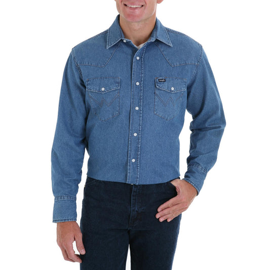 Wrangler Mens Authentic Cowboy Cut Work Shirt Indigo